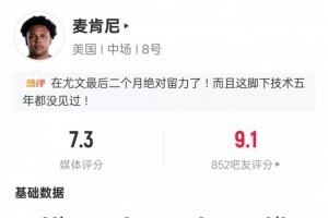 约旦vs阿尔及利亚直播-麦肯尼本场数据：3过人成功3关键传球3地面对抗成功，评分7.3